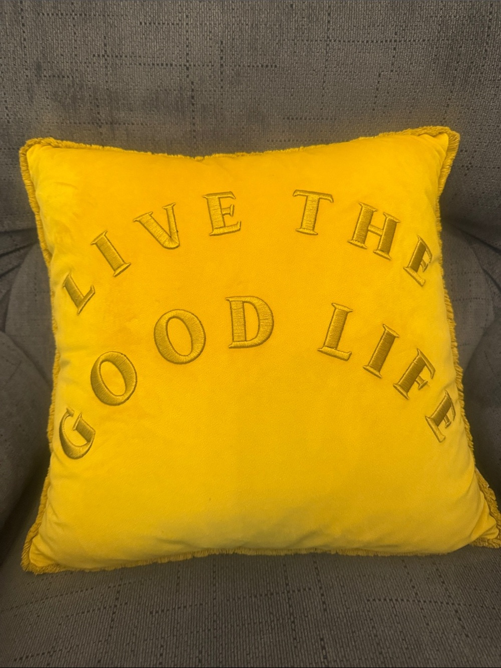 Ted Baker Custom Embroidered Velvet Throw Pillow - "Live the Good Life"